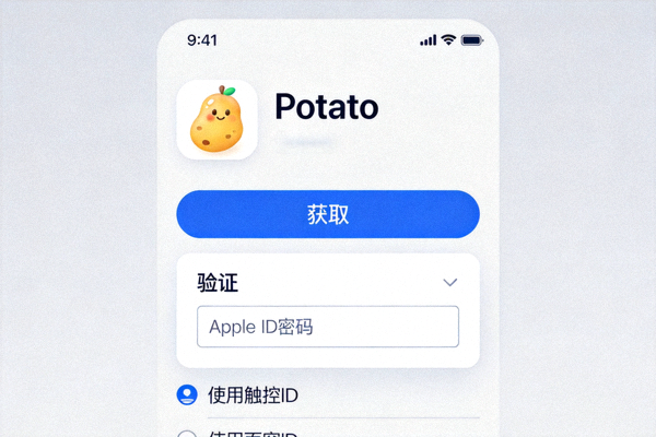 App Store 中 Potato 应用的获取按钮与验证提示界面