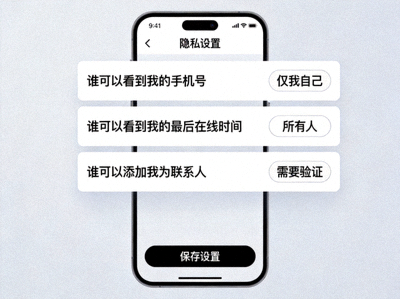 Potato 隐私设置菜单截图 - 显示谁可以看到我的手机号、最后在线时间等选项