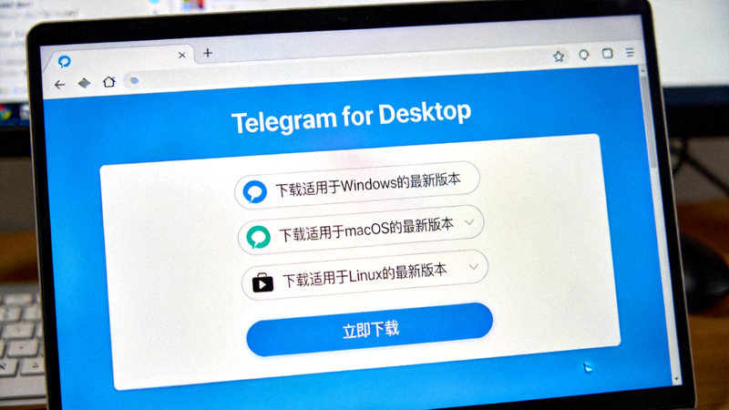 Telegram 官方网站桌面版下载页面截图 - 显示下载按钮和系统选择选项